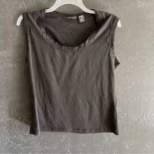 90’s Vintage Black Lace Trim Sleeveless Top XL